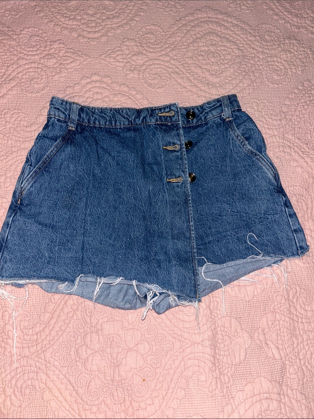 Zara Blue Denim Button-Front Skort